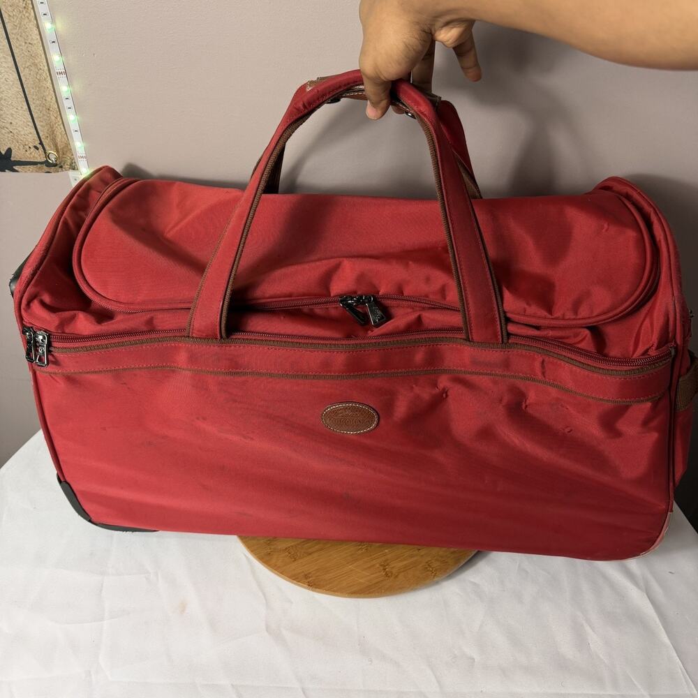 Wheeled Longchamp Le Pliage Large Travel Duffle bag Red